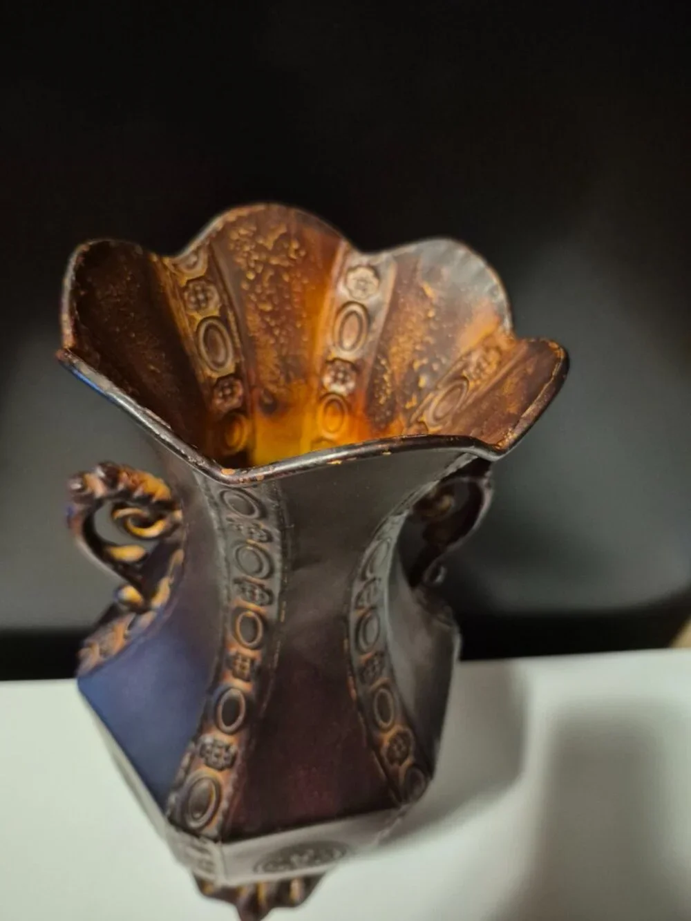 VINTAGE 13-INCH DECORATIVE VASE MADE OF METAL